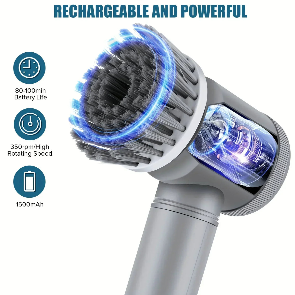 Baterie de 1500 mAh, 80–100 de minute de autonomie și 350 rpm